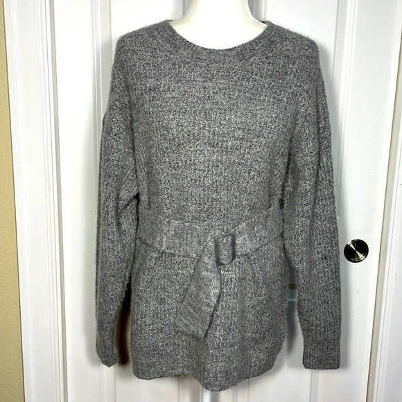 Aritzia Babaton Gaudi Alpaca Wool Sweater Size Small Gray Crewneck Belt - Picture 1 of 17